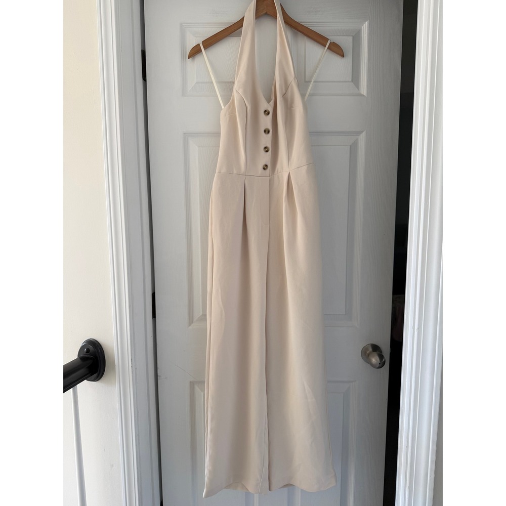 Song of Style Cream Halter Wide-Leg Jumpsuit Minimalist Feminine